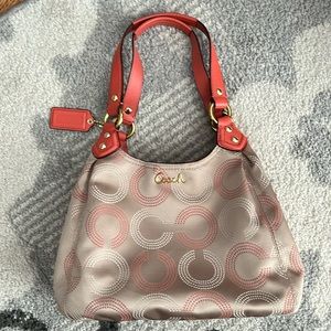 COACH F21920 Op Art Dotted Ashley Hobo Handbag Satchel in Tan and Coral